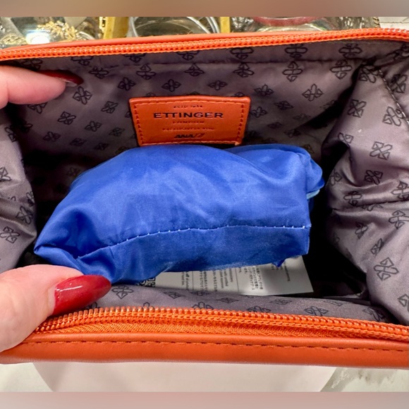 Ettinger for ANA - Orange Canvas/Leather Cosmetic/Travel Bag & Hideaway Tote EUC - Picture 15 of 16